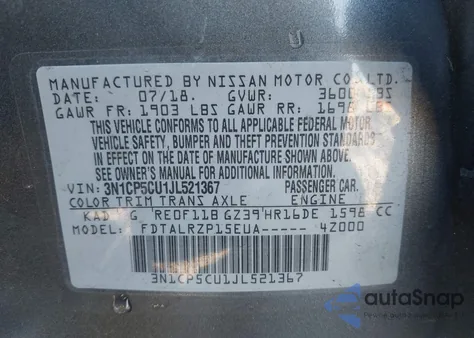 2018 Nissan Kicks S из США, поврежденный, VIN 3N1CP5CU1JL521367